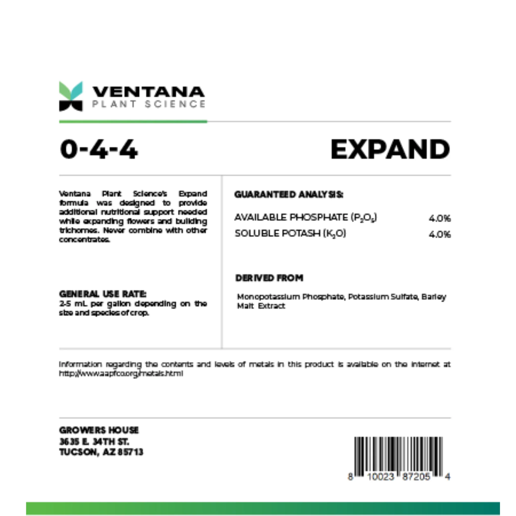 Ventana Plant Science - Expand 0-4-4 (Flower Booster) - Image 3